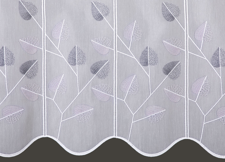 Landhaus & Küche - Fein bestickter Kleinfenster-Store, in Größe 842 (H50xB 96 cm) bis 881 (H70xB160 cm), in Farbe WEISS-GRAU Ansicht 2