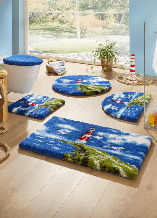 Badgarnituren - Badgarnitur von Grund mit maritimem Dessin, in Größe 100 (Vorleger halbrund, 50x 80 cm) bis 112 (WC-Deckelbezug, 47x 50 cm), in Farbe MULTICOLOR Ansicht 2