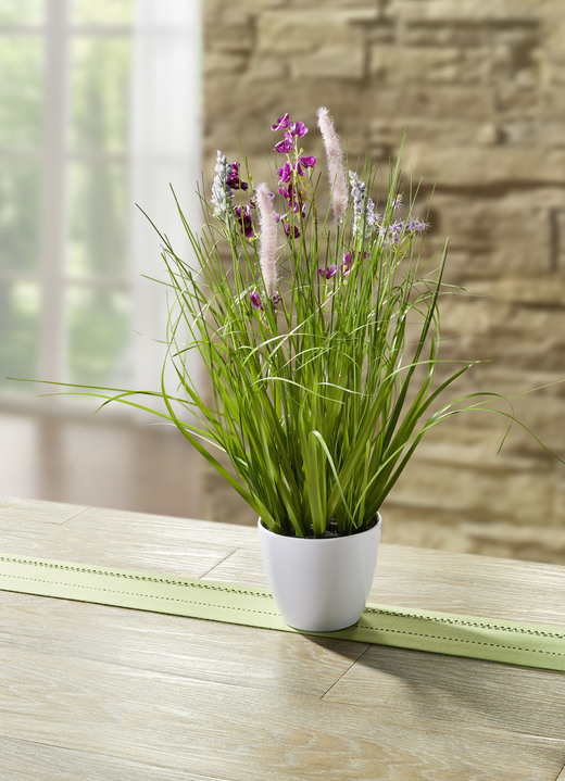 Kunst- & Textilpflanzen - Grasbusch mit Blüten, in Farbe LILA Ansicht 1