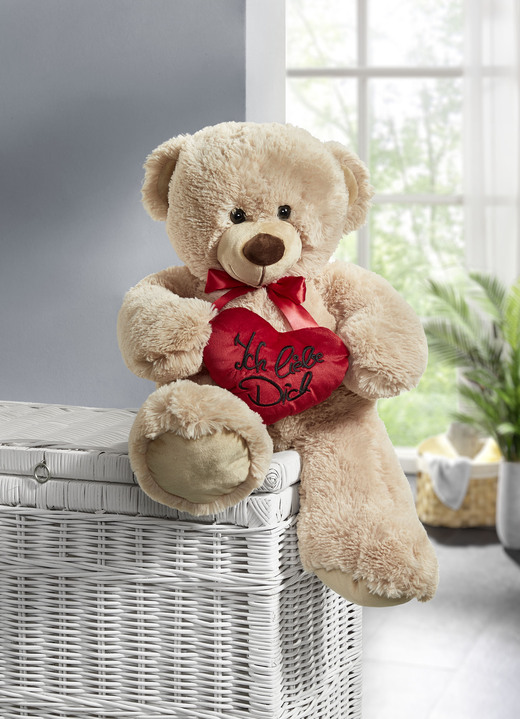 Geschenkideen - Flauschige Teddybär mit Herz, in Farbe WEISS-ROT