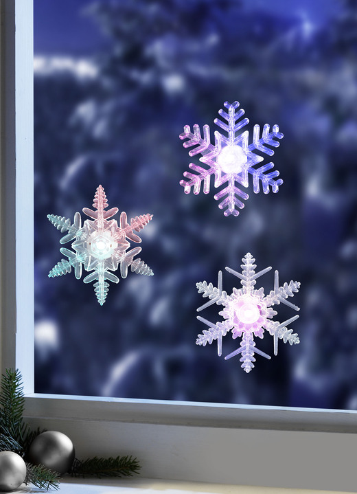 Fensterdekorationen - Beleuchtete 3D-Schneeflocken, 3er-Set, in Farbe BUNT