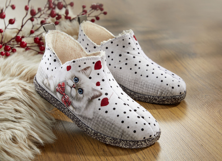 Geschenkideen - Hausschuh Felina von Varomed, in Größe 036 bis 041, in Farbe WEISS-GRAU Ansicht 1