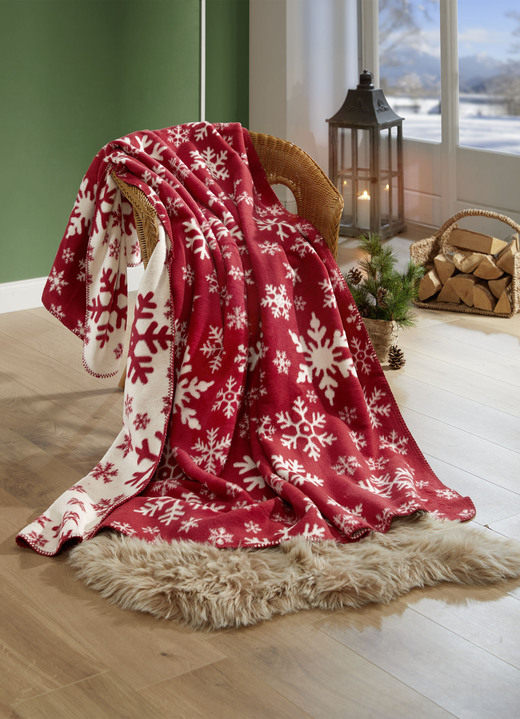 Decken - Wohndecke mit Eiskristall-Motiven, in Farbe ROT Ansicht 1
