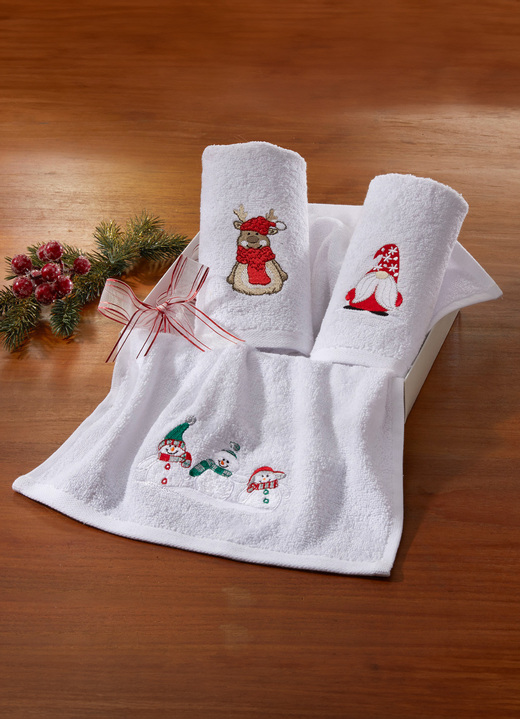Badematten & Handtücher - Frottier-Geschenkbox,  3-teilig, in Farbe WEISS-BUNT