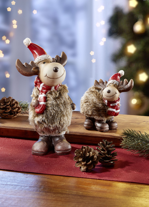 Weihnachtliche Dekorationen - Deko-Elch mit flauschigen Kunstfell-Körper, 2er-Set, in Farbe BRAUN