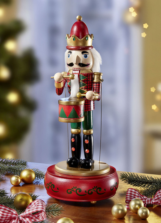 Weihnachtliche Dekorationen - Nussknacker-Spieluhr aus Holz, in Farbe ROT-GRÜN