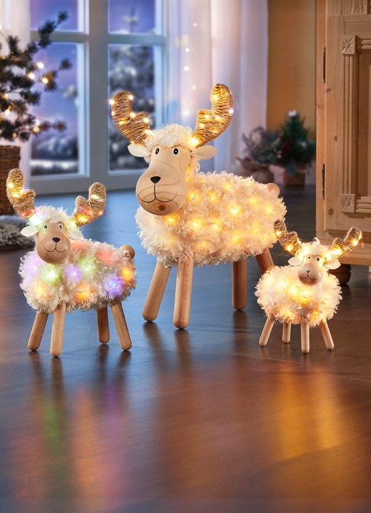 Weihnachtliche Dekorationen - Beleuchtetes Rentier aus Holz, in Farbe WEISS-BUNT, in Ausführung klein Ansicht 1