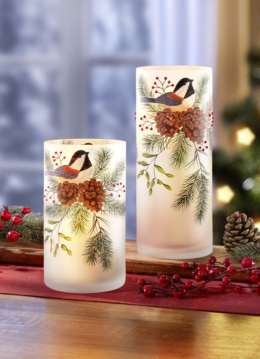 Weihnachtliche Dekorationen - Zauberhaftes Windlicht im 2er-Set, in Farbe WEISS-GRÜN-BRAUN