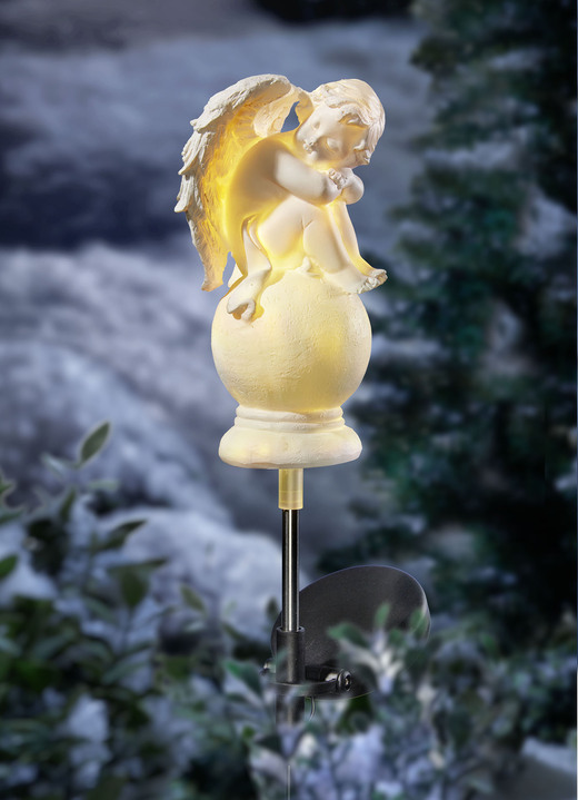 Außendekorationen - LED-Engel auf Kugel, in Farbe WEISS