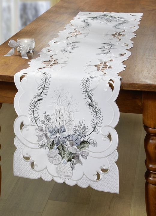 Tischdecken - Bestickte Tisch- und Raumdekoration Ansicht 4 Tischdecken - Bestickte Tisch- und Raumdekoration, in Größe 101 (Deckchen, 35x 50 cm) bis 404 (Kissenbezug, 40x 40 cm), in Farbe SEKT-GRAU Ansicht 4