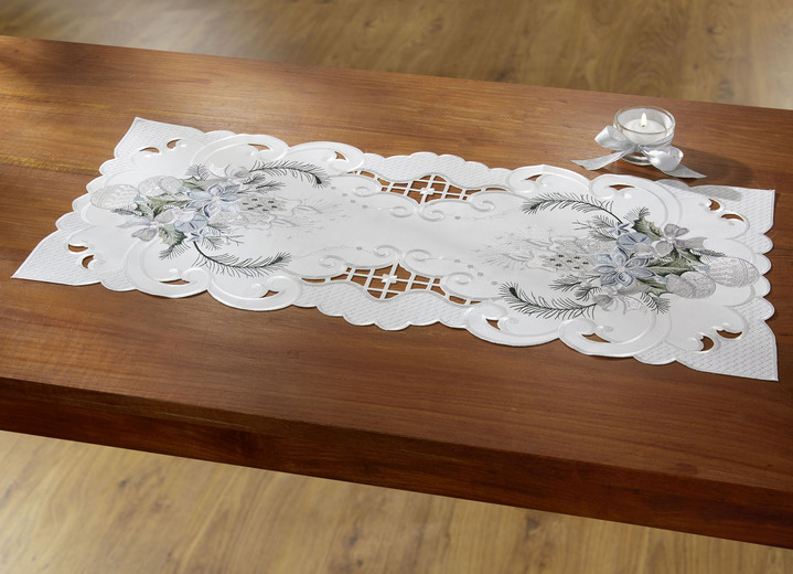 Tischdecken - Bestickte Tisch- und Raumdekoration Ansicht 2 Tischdecken - Bestickte Tisch- und Raumdekoration, in Größe 101 (Deckchen, 35x 50 cm) bis 404 (Kissenbezug, 40x 40 cm), in Farbe SEKT-GRAU Ansicht 2