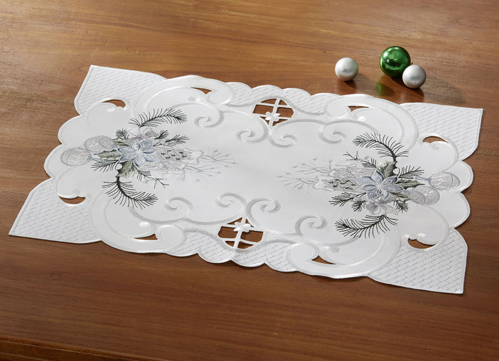 Tischdecken - Bestickte Tisch- und Raumdekoration Ansicht 1 Tischdecken - Bestickte Tisch- und Raumdekoration, in Größe 101 (Deckchen, 35x 50 cm) bis 404 (Kissenbezug, 40x 40 cm), in Farbe SEKT-GRAU Ansicht 1