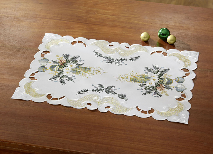 Tischdecken - Bestickte Tisch- und Raumdekoration Ansicht 16 Tischdecken - Bestickte Tisch- und Raumdekoration, in Größe 101 (Deckchen, 35x 50 cm) bis 404 (Kissenbezug, 40x 40 cm), in Farbe SEKT-GRAU Ansicht 16