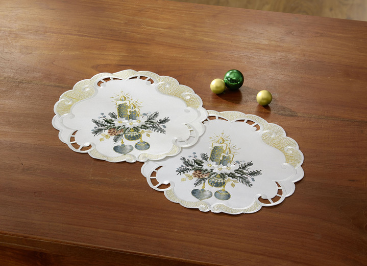 Tischdecken - Bestickte Tisch- und Raumdekoration Ansicht 17 Tischdecken - Bestickte Tisch- und Raumdekoration, in Größe 101 (Deckchen, 35x 50 cm) bis 404 (Kissenbezug, 40x 40 cm), in Farbe SEKT-GRAU Ansicht 17