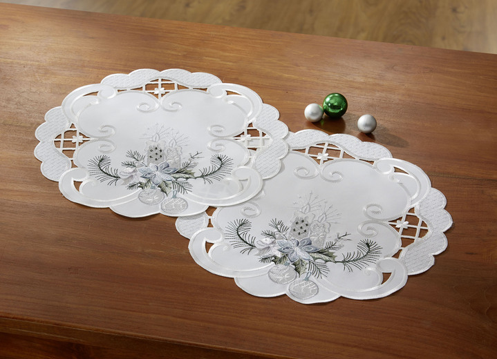 Tischdecken - Bestickte Tisch- und Raumdekoration Ansicht 8 Tischdecken - Bestickte Tisch- und Raumdekoration, in Größe 101 (Deckchen, 35x 50 cm) bis 404 (Kissenbezug, 40x 40 cm), in Farbe SEKT-GRAU Ansicht 8