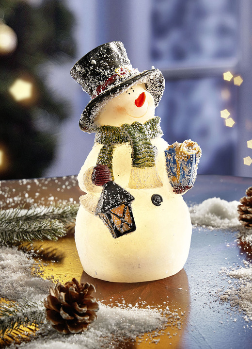 Weihnachtliche Dekorationen - Beleuchteter Schneemann, in Farbe WEISS-SCHWARZ-GRÜN