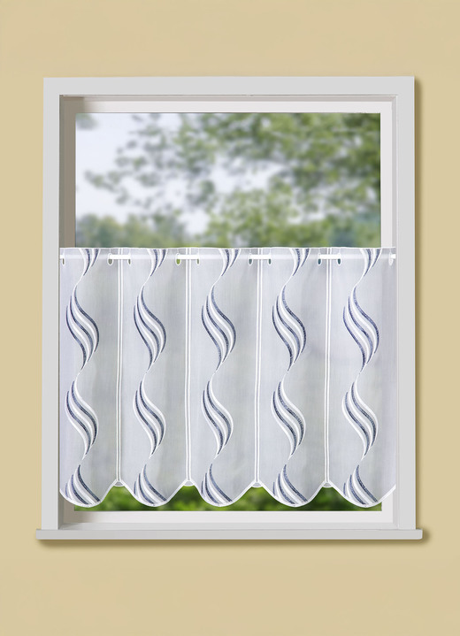 Landhaus & Küche - Kurzstore mit Stickerei, in Größe 661 (H30xB 95 cm) bis 860 (H60xB160 cm), in Farbe WEISS-BLAU