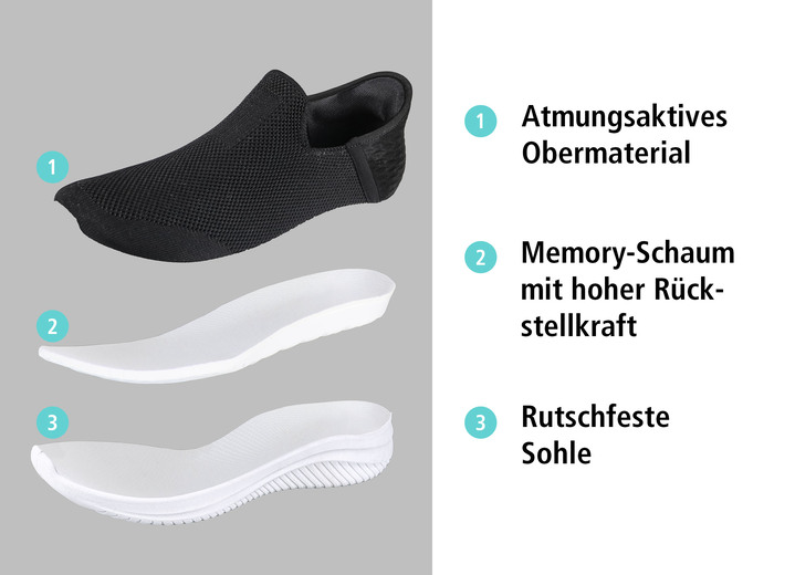 Komfortschuhe - Komfort-Sliding Sneaker mit Stretch-Fit Passform, in Größe 037 bis 044, in Farbe WEISS Ansicht 6