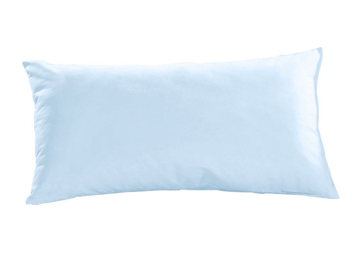 Spannbetttücher - Mako-Feinjersey-Spannbetttücher und Kissenbezüge aus 100% Baumwolle Ansicht 22 Spannbetttücher - Mako-Feinjersey-Spannbetttücher und Kissenbezüge aus 100% Baumwolle, in Größe 120 (1 Kissenbezug, 80/ 80 cm) bis 138 (1 Spannbetttuch, 180–200/200 cm), in Farbe HELLBLAU Ansicht 22