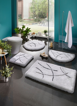 Badgarnituren - Badgarnitur in barfußweicher Qualität, in Größe 100 (Vorleger halbrund, 50/ 80 cm) bis 112 (WC-Deckelbezug, 47/ 50 cm), in Farbe WEISS – Farbe WEISS – Ansicht 