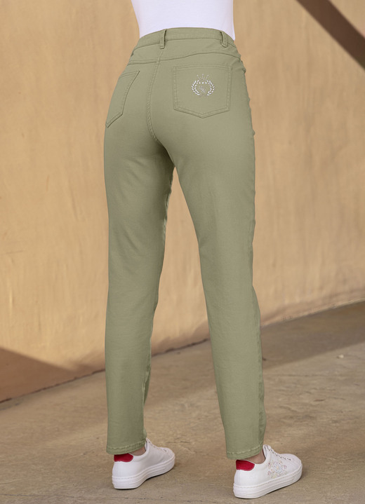 Hosen - Edeljeans in 5-Pocket-Form, in Größe 017 bis 052, in Farbe OLIV Ansicht 1