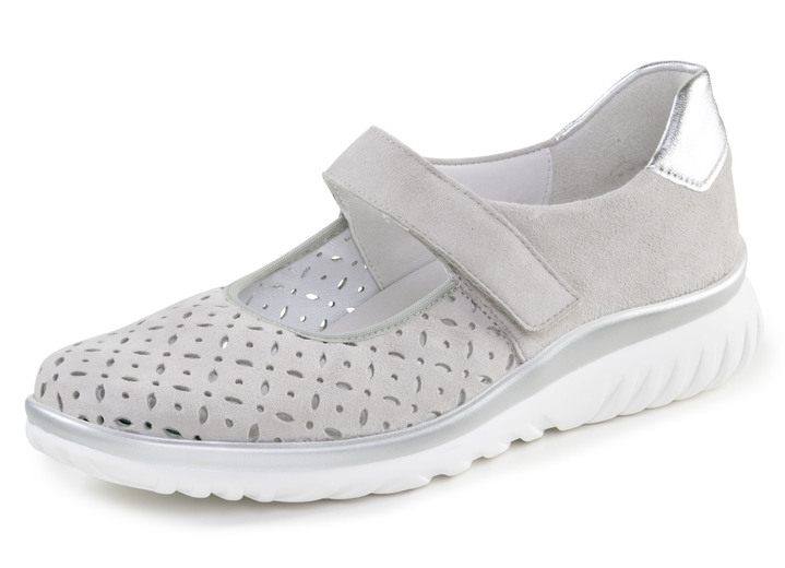 Komfortschuhe - ELENA EDEN Spangenschuh aus Veloursleder mit luftigen Durchbrüchen, in Größe 3 1/2 bis 8, in Farbe PASTELLGRAU-SILBER Ansicht 1