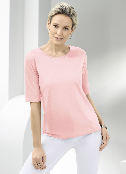 Shirts - Shirt mit rundem Halsausschnitt in 10 Farben, in Größe 036 bis 052, in Farbe HELLBLAU Ansicht 6