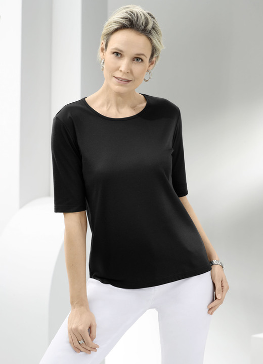 Shirts - Shirt mit rundem Halsausschnitt in 10 Farben, in Größe 036 bis 052, in Farbe HELLBLAU Ansicht 9