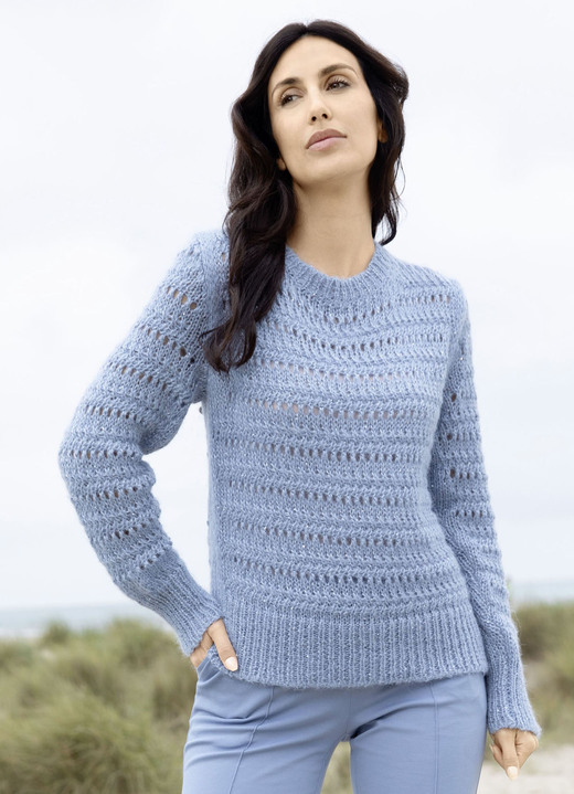 Pullover - Pullover mit Alpaka Pullover - Pullover mit Alpaka, in Größe L(44/46) bis XL(48/50), in Farbe JEANSBLAU MELIERT