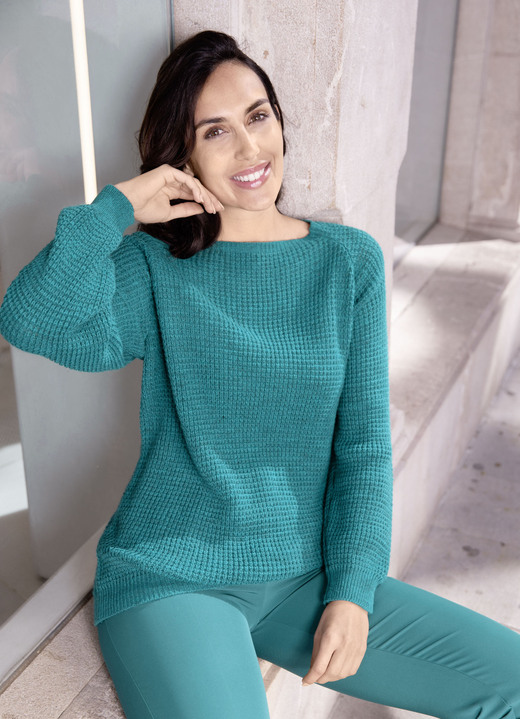 Pullover - Pullover mit dekorativem Strukturmuster Pullover - Pullover mit dekorativem Strukturmuster, in Größe 036 bis 052, in Farbe PETROL
