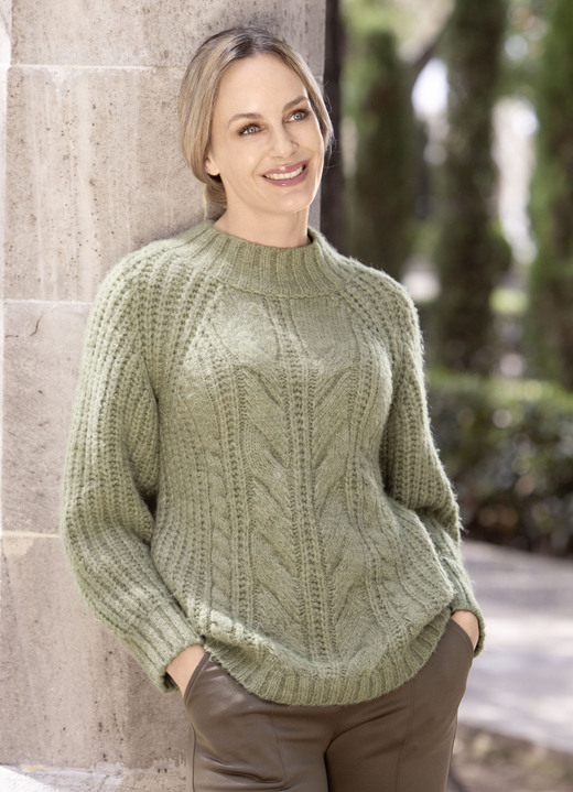 Pullover - Pullover in flauschig weichem Grobstrick Pullover - Pullover in flauschig weichem Grobstrick, in Größe 036 bis 052, in Farbe OLIV MELIERT