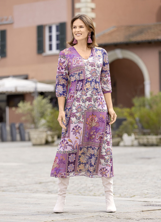 Freizeitkleider - Kleid mit tollem Dessin Ansicht 2 Freizeitkleider - Kleid mit tollem Dessin, in Größe 036 bis 048, in Farbe ROSÉ-AUBERGINE-MARINE-BUNT Ansicht 2