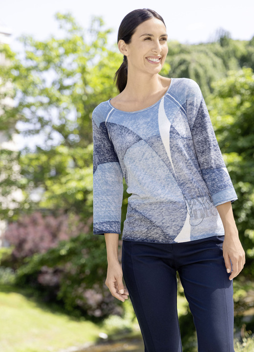 Pullover - Pullover in leichter Batikoptik, in Größe 036 bis 052, in Farbe JEANSBLAU-MULTICOLOR Ansicht 1