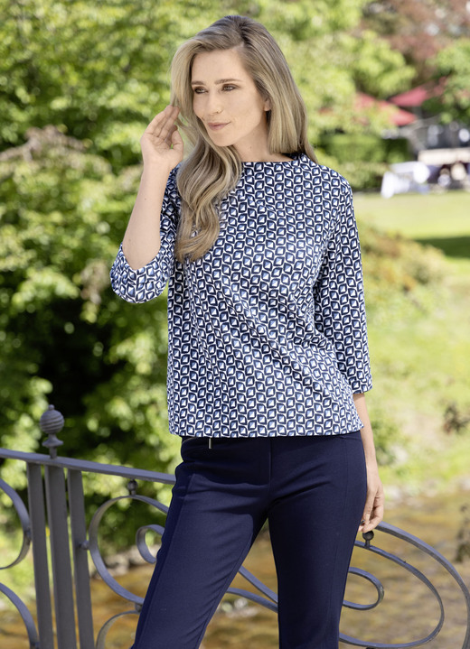 Pullover - Shirt mit Turtleneck-Ausschnitt, in Größe 036 bis 052, in Farbe MARINE-JEANSBLAU-WEISS Ansicht 2