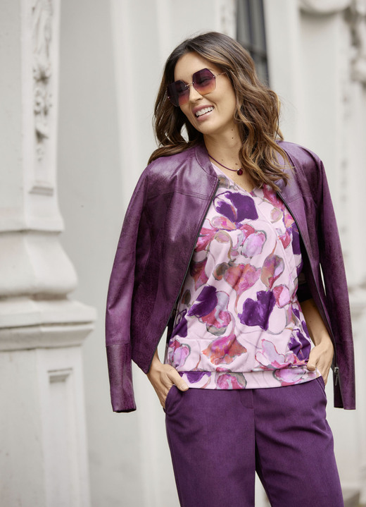 Tuniken - Shirt-Tunika in weiter Form, in Größe 036 bis 048, in Farbe ROSENHOLZ-AUBERGINE-AZALEE-BUNT Ansicht 3