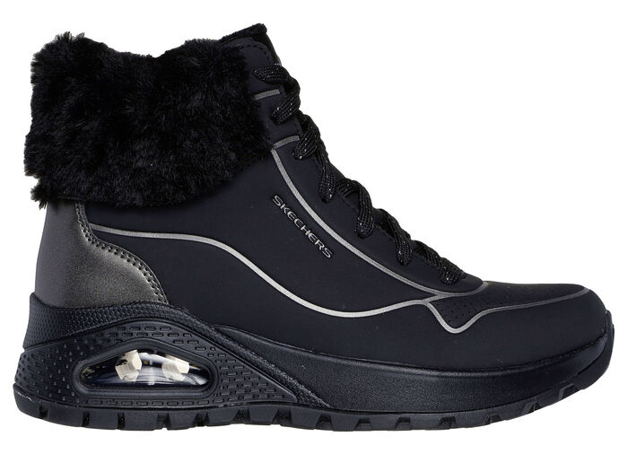 SKECHERS, gefütterte Damen-Boots, Winterschuhe, mit flauschigem Plüschkragen SCHWARZ