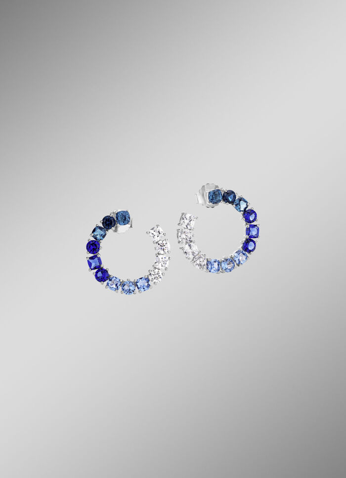 Ohrstecker mit synth. Zirkonia in Weiß und Blautönen 