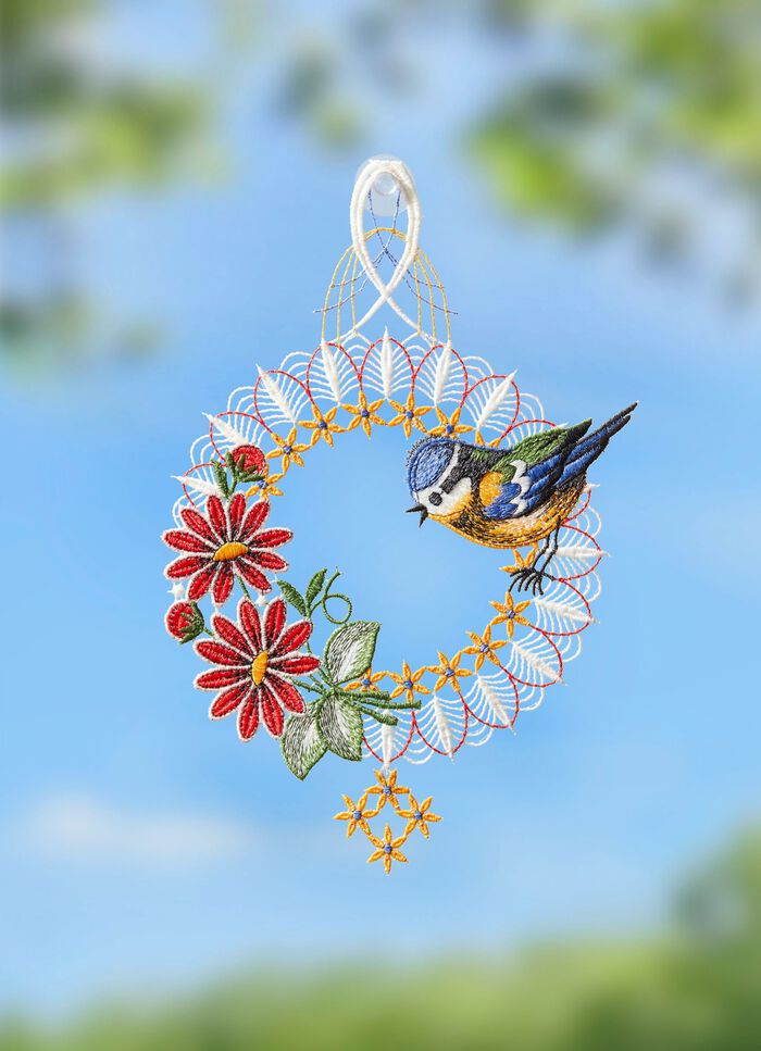 Fensterbild aus echter Plauener Spitze 