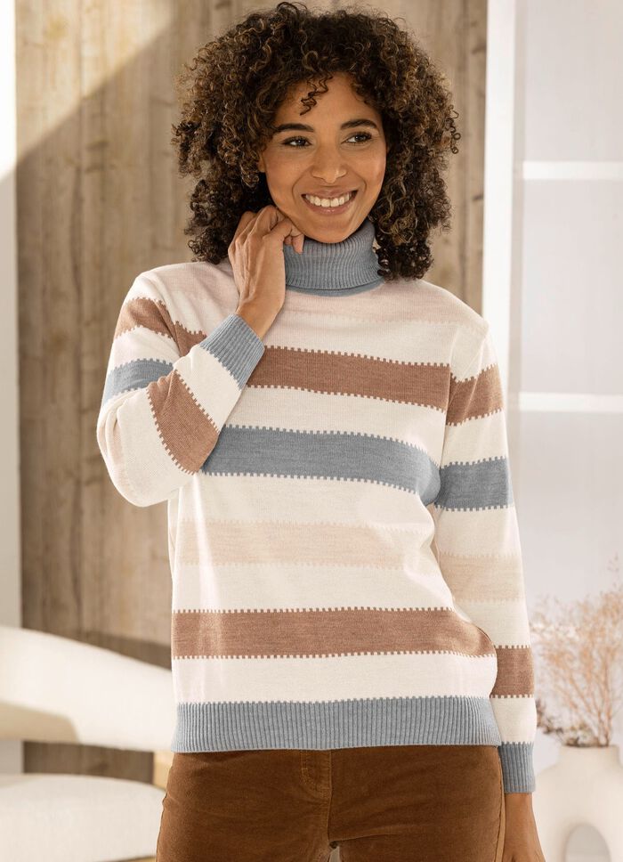 Pullover mit Schurwolle NATUR-BRAUN-MULTICOLOR