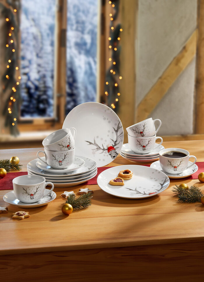 Kaffee-Service mit Hirsch-Motiv, 18-teilig 