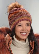 Grobstrick-M&uuml;tze mit meliertem Webpelz-Bommel ORANGE-MULTI