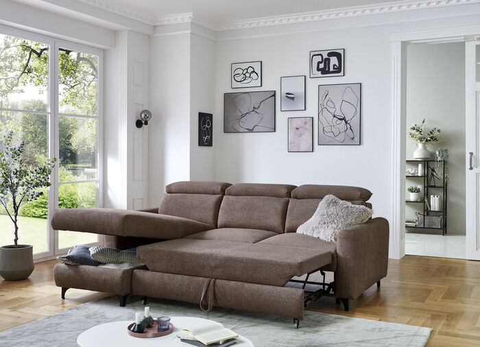 Bequeme Polsterecke mit Bettfunktion BRAUN