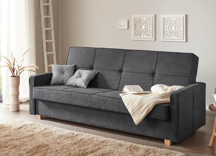 Schlafsofa mit Bettkasten DUNKELGRAU