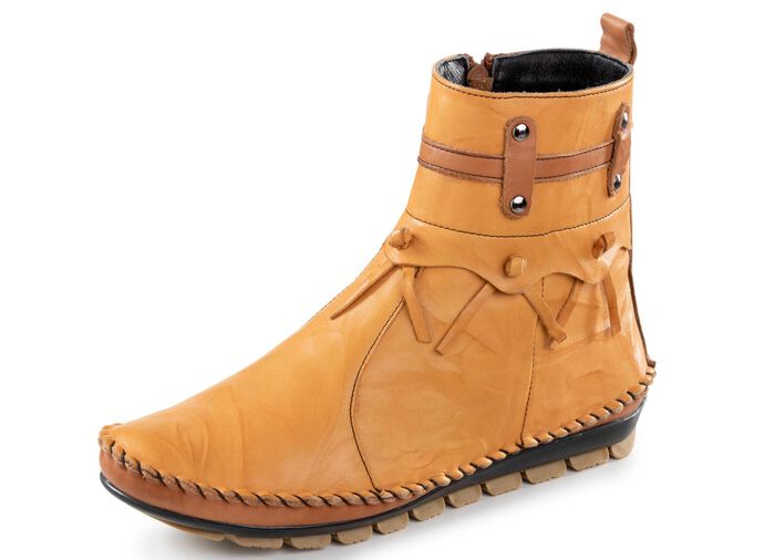 Gemini Mokassin-Stiefelette mit Knitter-Struktur CURRY