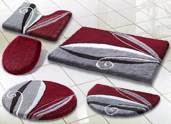 Weiche Badgarnitur mit rutschhemmender R&uuml;ckseite ANTHRAZIT-BURGUND