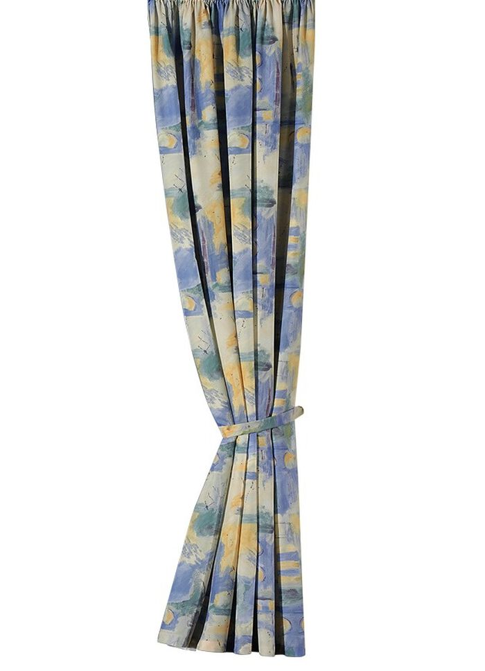 &Uuml;bergardine mit Universalschienenband BLAU GEMUSTERT