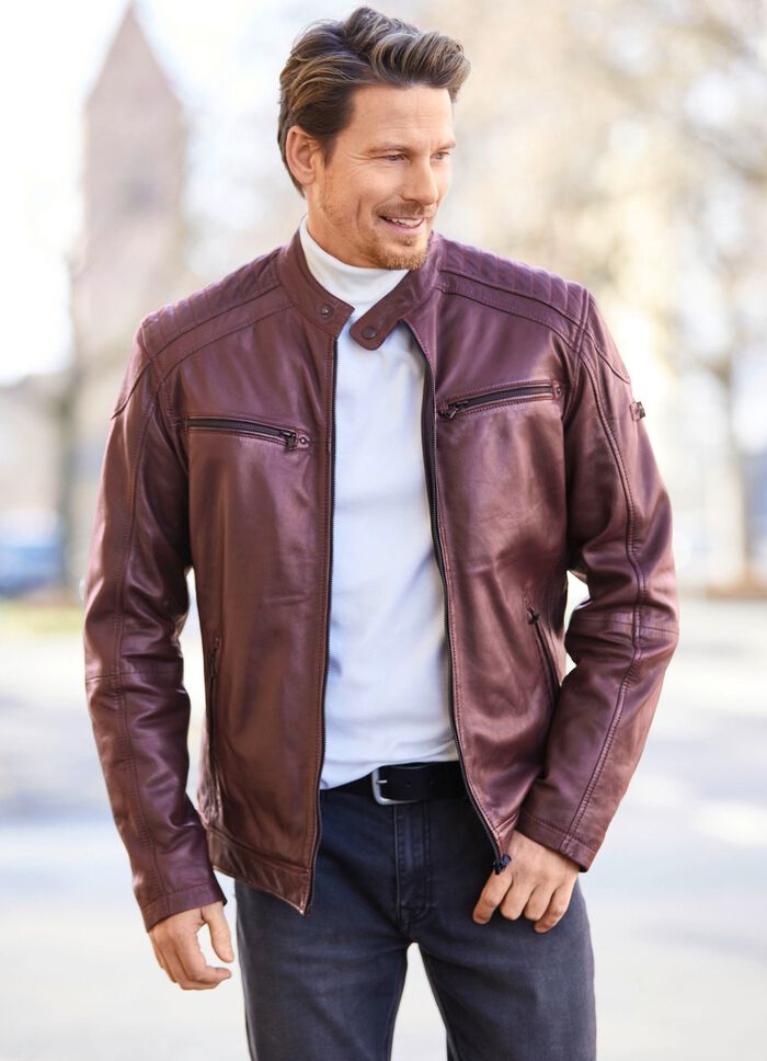 Lederkurzjacke mit Zierstepp 