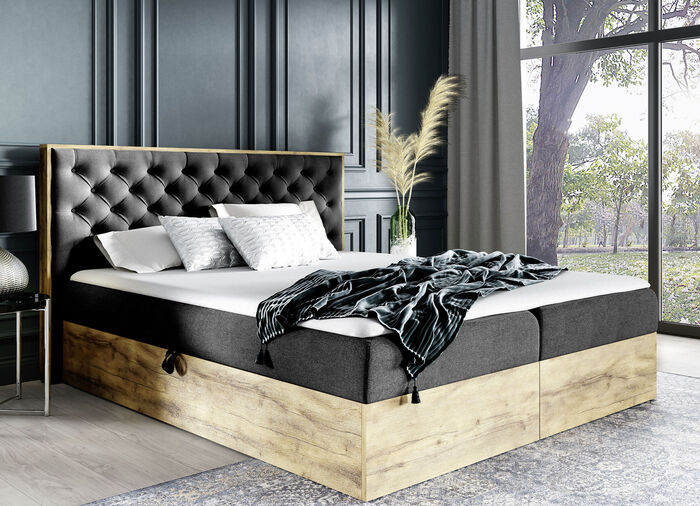 Boxspringbett mit Bettkasten und Topper ANTHRAZIT