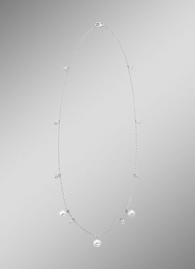 Halskette mit S&uuml;&szlig;wasser-Zuchtperlen und synth. Zirkonia 