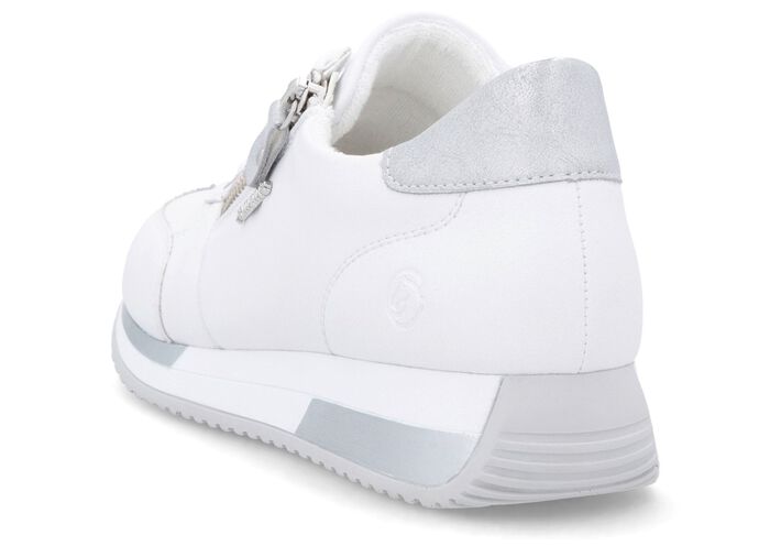 Remonte Schn&uuml;r-Sneaker mit silberfarben schimmerndem Kontrast-Besatz WEISS